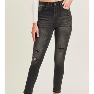 Risen Black Distressed Women's Jeans Skinny